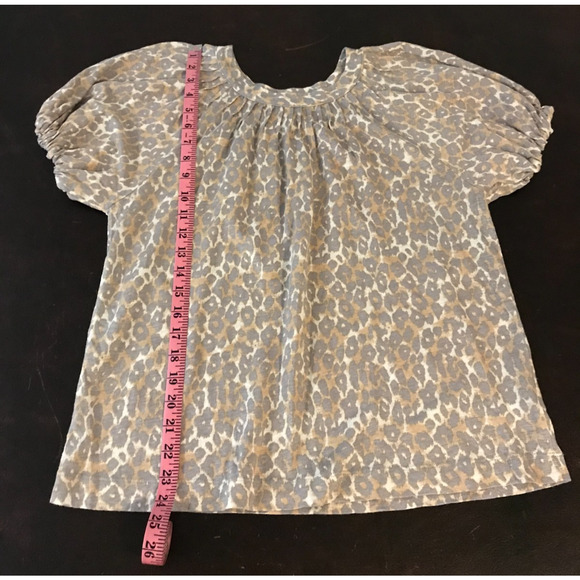 Anthropologie Maeve Leopard Print Puff Sleeve 100% Linen Top - Small - Picture 5 of 8